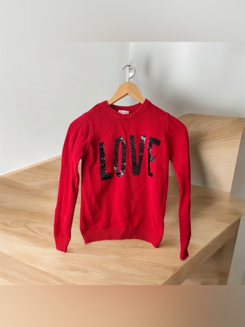 Kid Girl's Joe Fresh Red Black Sequin LOVE Sweater Size Large 10-12 Valentine